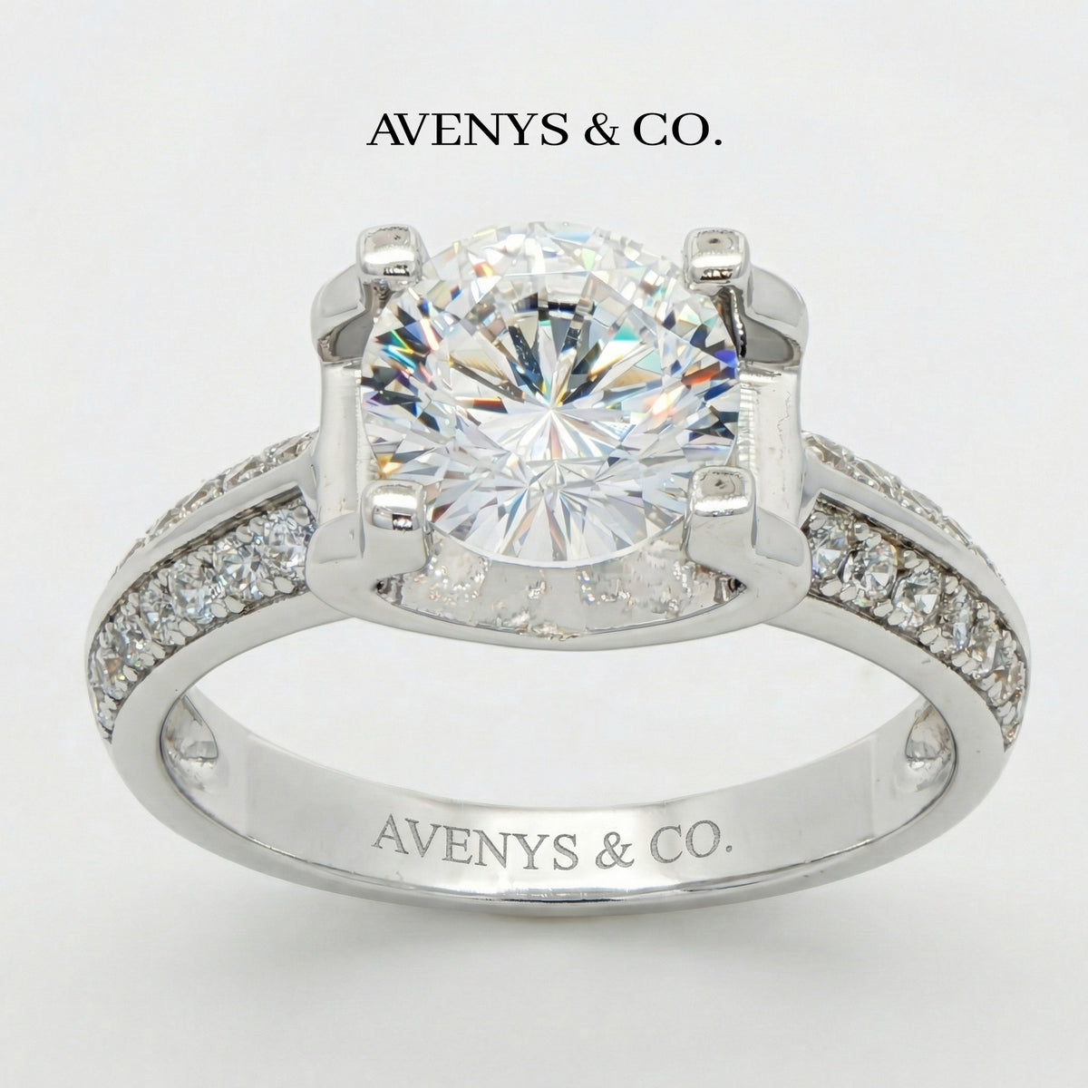 Suspension Max Pave Ring with White Round Stone – on White Gold