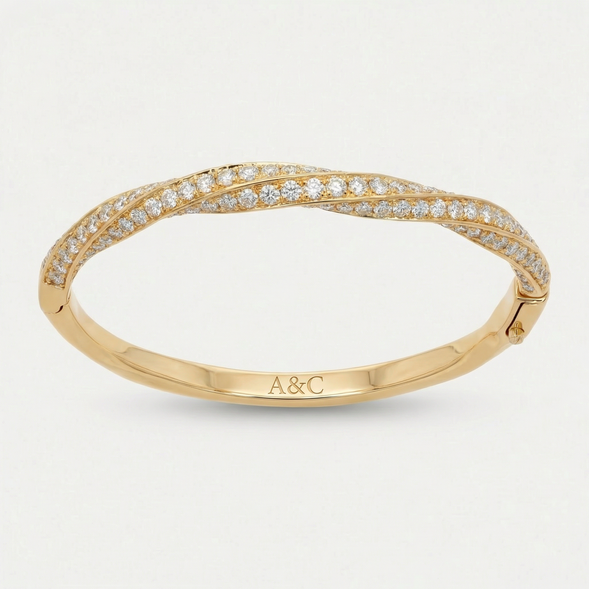 Spiral Bangle with White Round Stone – on Yellow Gold