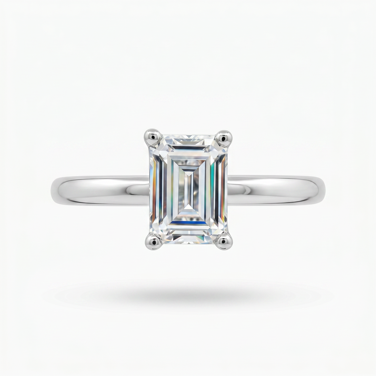 Emerald Delicate Ring with White Emerald Stone – on White Gold