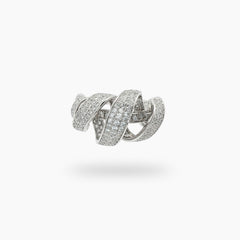 Twist Rope Pave Ring with White Round Stone – on White Gold