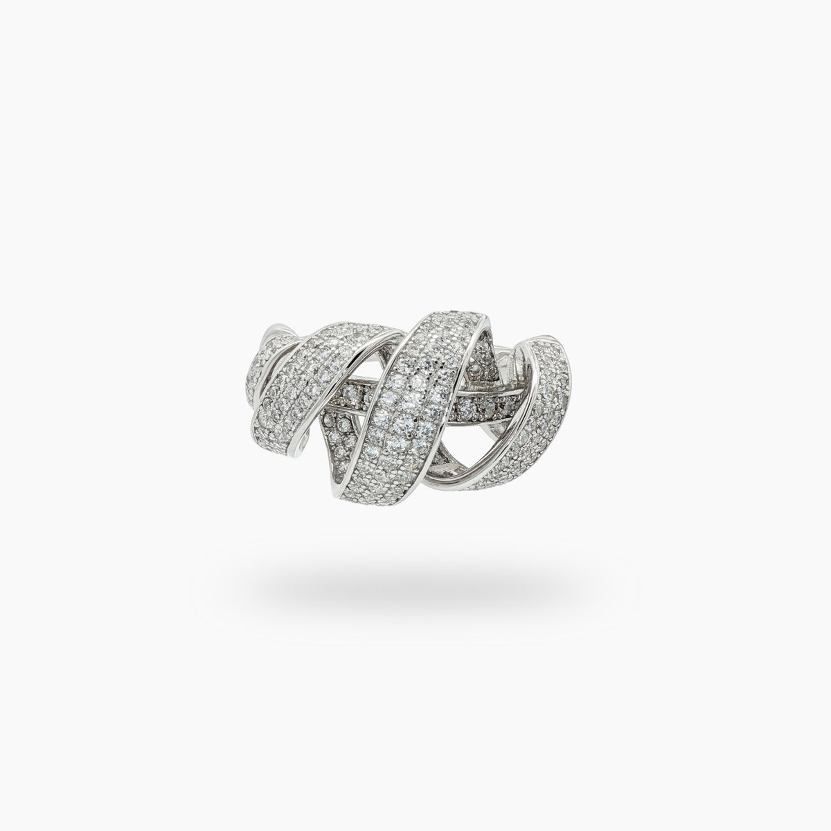 Twist Rope Pave Ring with White Round Stone – on White Gold