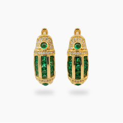 Cleopatra Earrings with Green Emerald Stone – on Yellow Gold