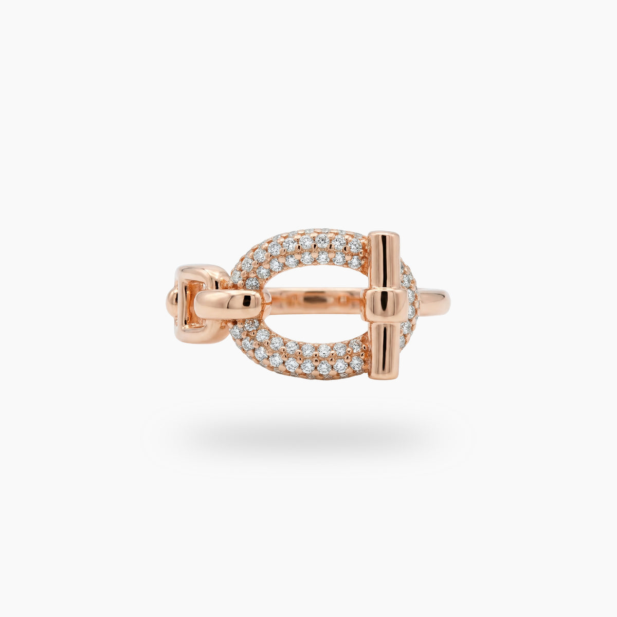 Buckle Pave Ring with White Round Stone – on Yellow Gold