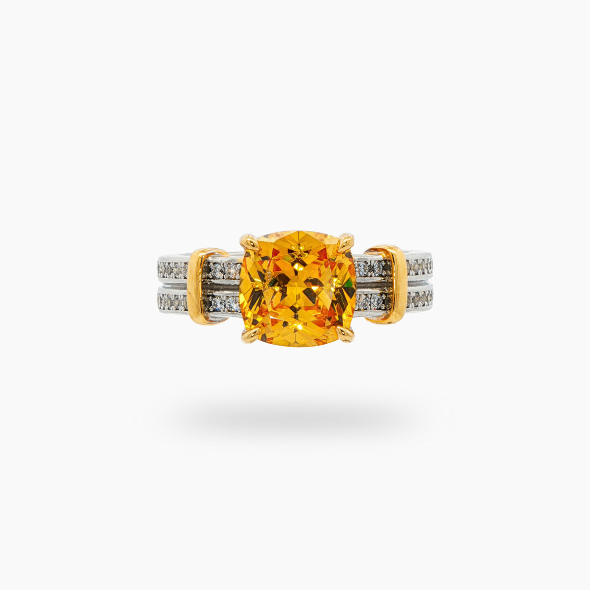Double Bar Ring with Yellow Cushion Stone – on White Gold