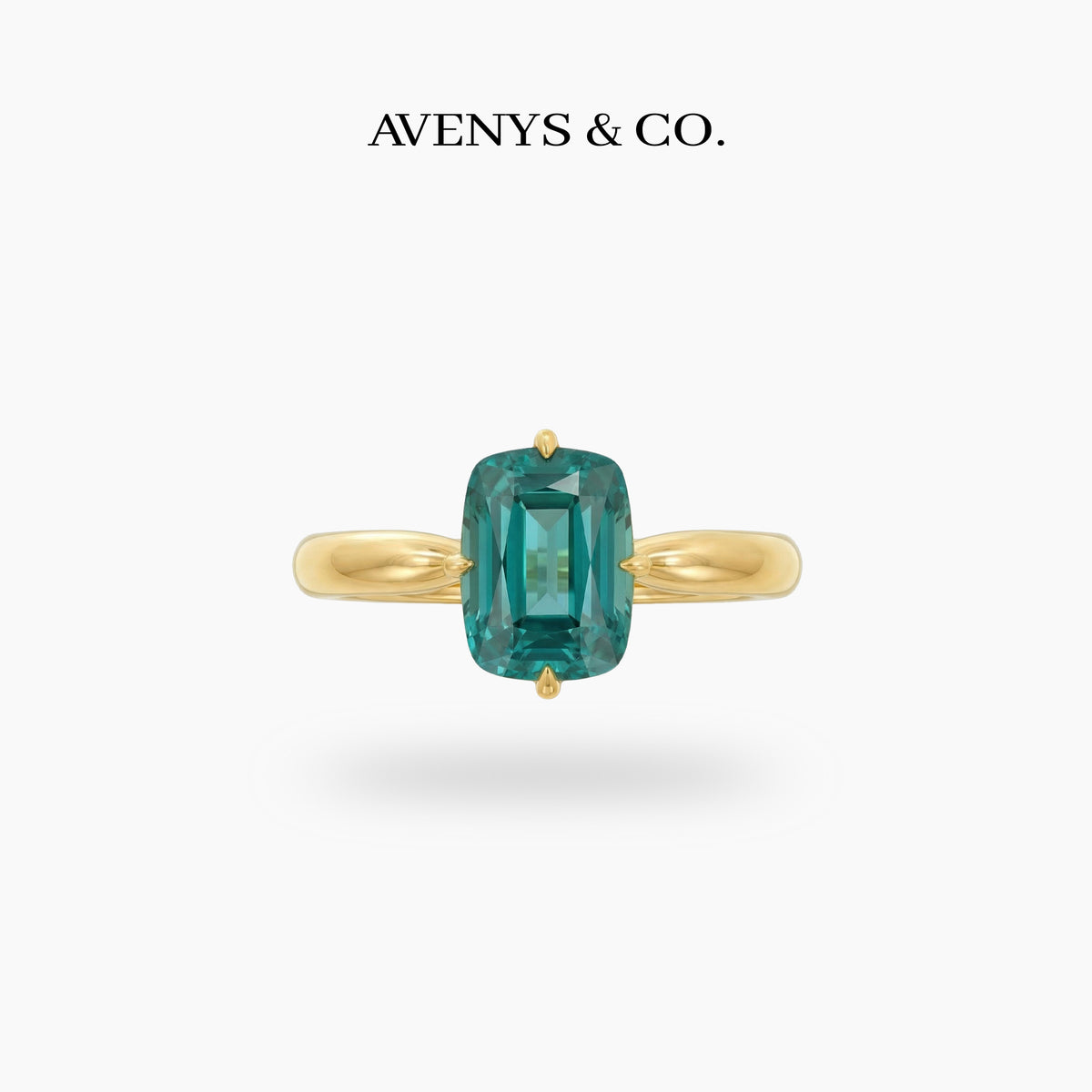 Modern Solitaire Cocktail Ring with Blue Cushion Stone – on Yellow Gold