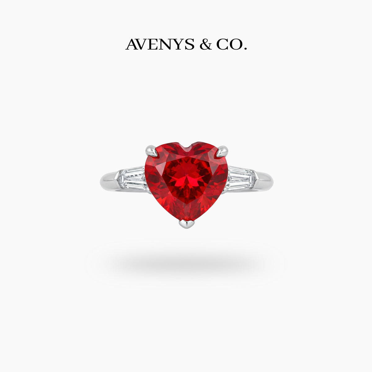 Love Heart Ring with Red Heart Stone – on White Gold