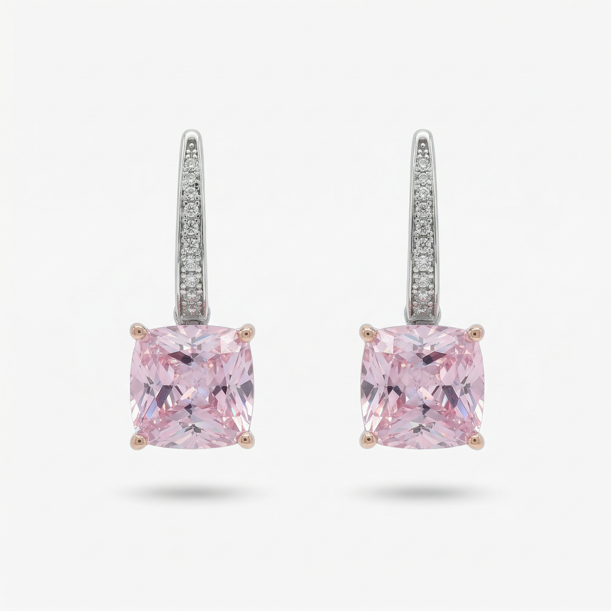 Princess Drop Earring with Pink Princess Stone – on White Gold