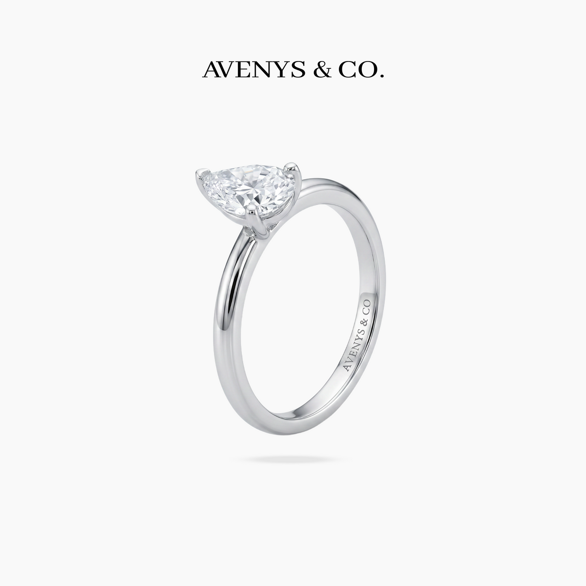 Pear Delicate Ring with White Pear Stone – on White Gold