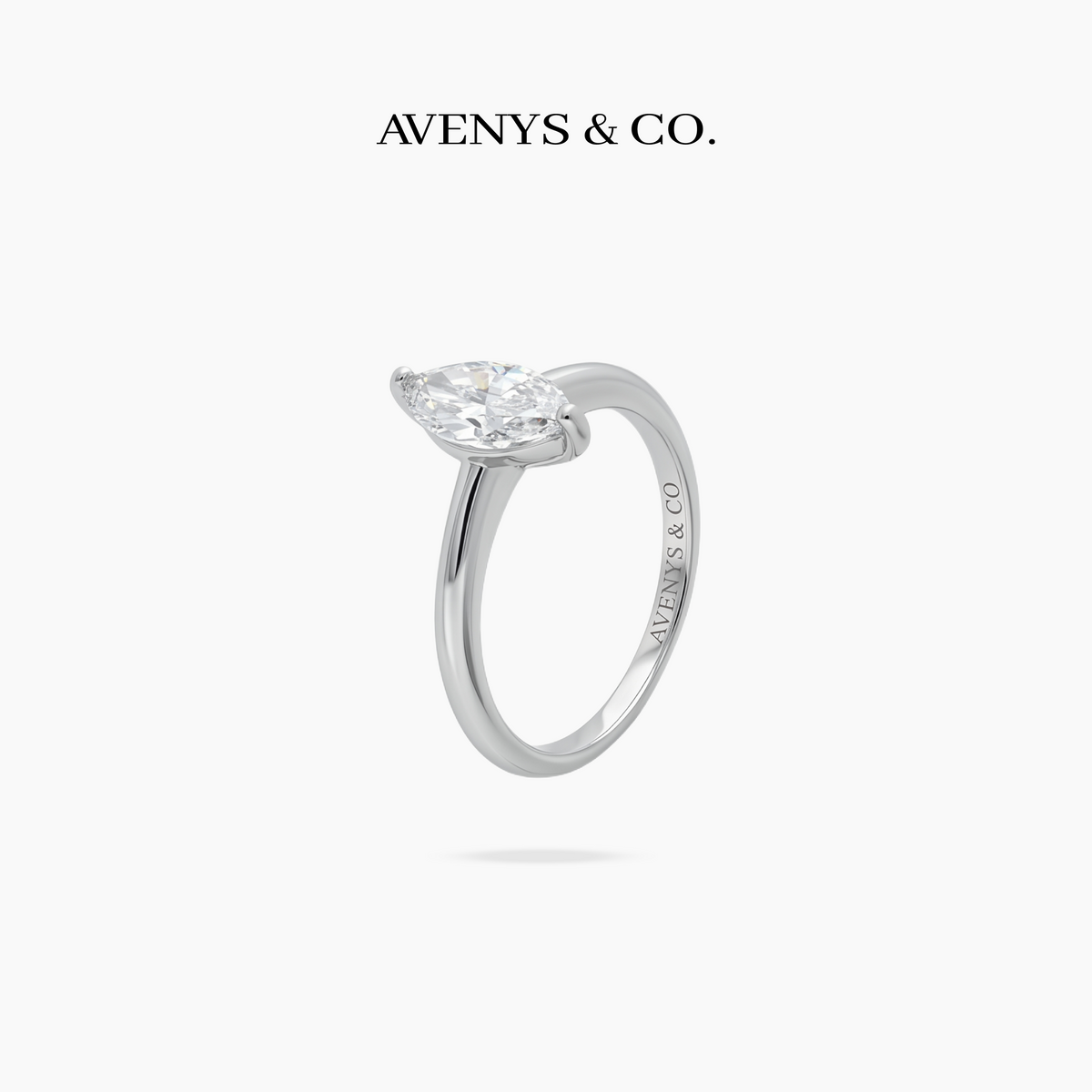 Marquise Delicate Ring with White Marquise Stone – on White Gold