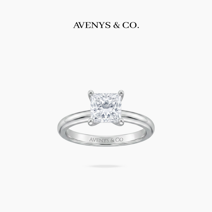 Princess Delicate Ring with White Princess Stone – on White Gold