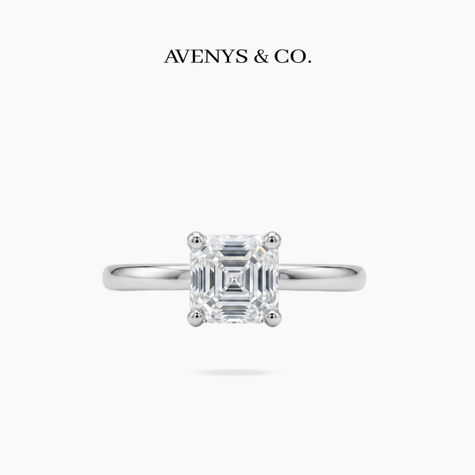 Asscher Delicate Ring with White Asscher Stone – on White Gold
