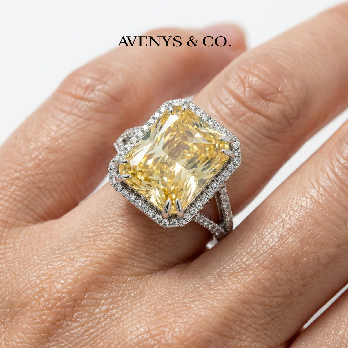 Sunset Radiant Ring with Yellow Radiant Stone – on White Gold