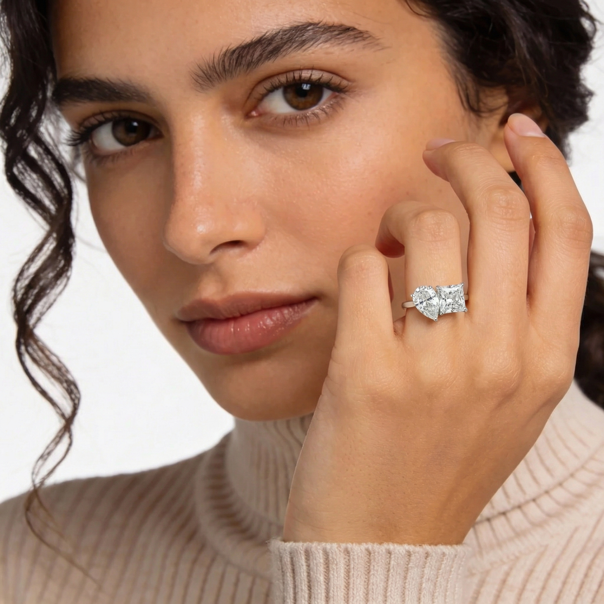 Platinum Multistone Ring with Pear Cut Diamond