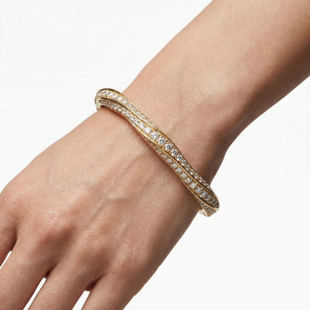 Spiral Bangle with White Round Stone – on Yellow Gold