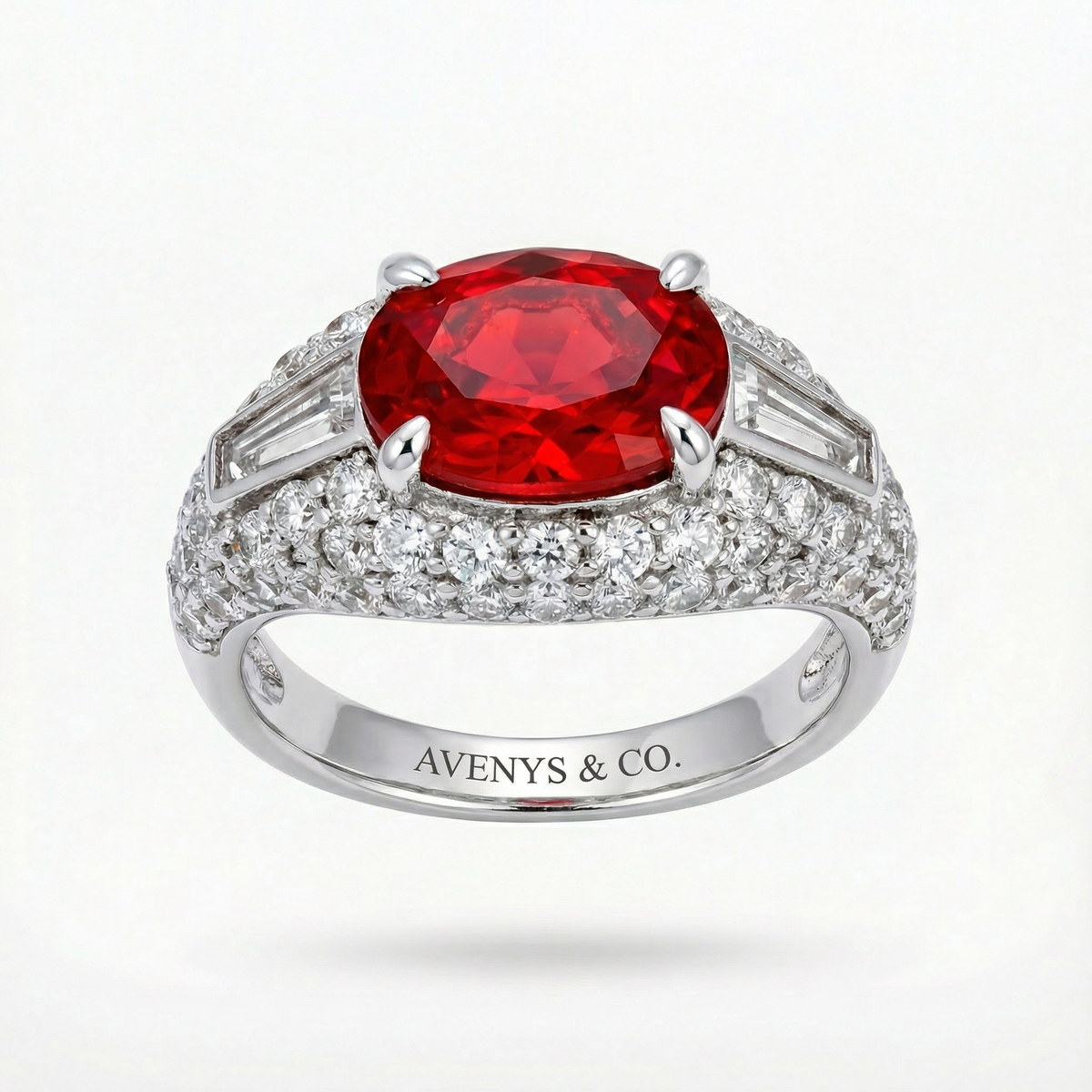 White Gold Plated Sterling Silver Multi-Stone Ring with Red Ruby