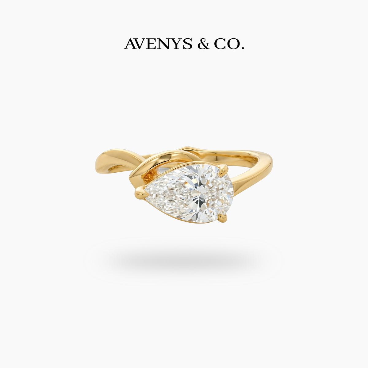 Aerial Pear Ring with White Pear Stone – on Yellow Gold