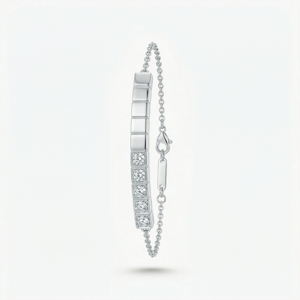 Square Line Bracelet with White Round Stone – on White Gold