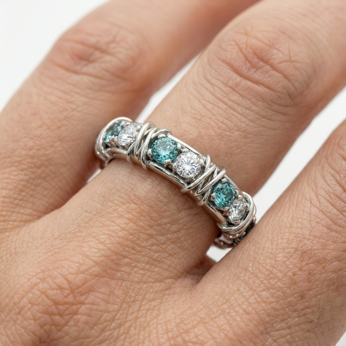 AV Signature Ring Mens with Paraiba Round Stone – on White Gold