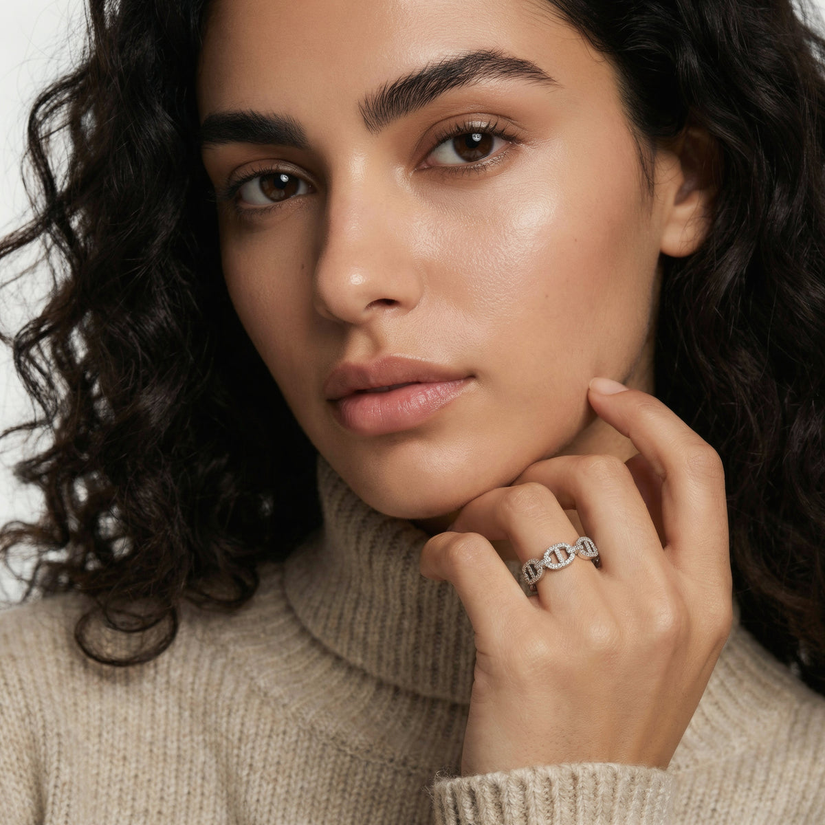 Bounded Pave Ring with White Round Stone – on White Gold