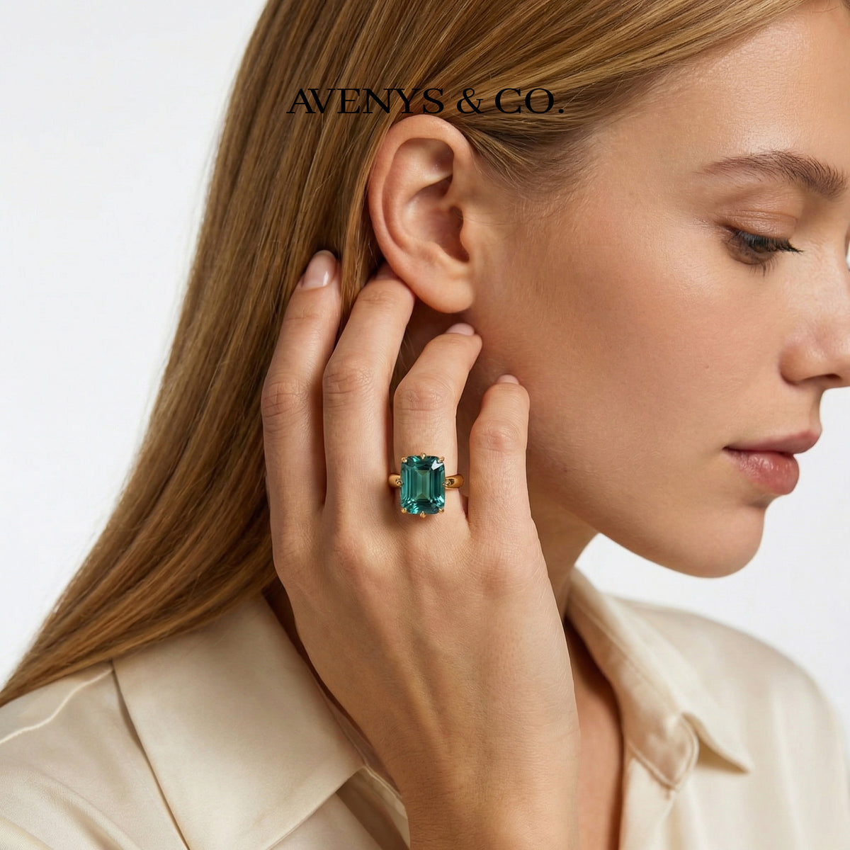 Modern Solitaire Cocktail Ring with Blue Cushion Stone – on Yellow Gold