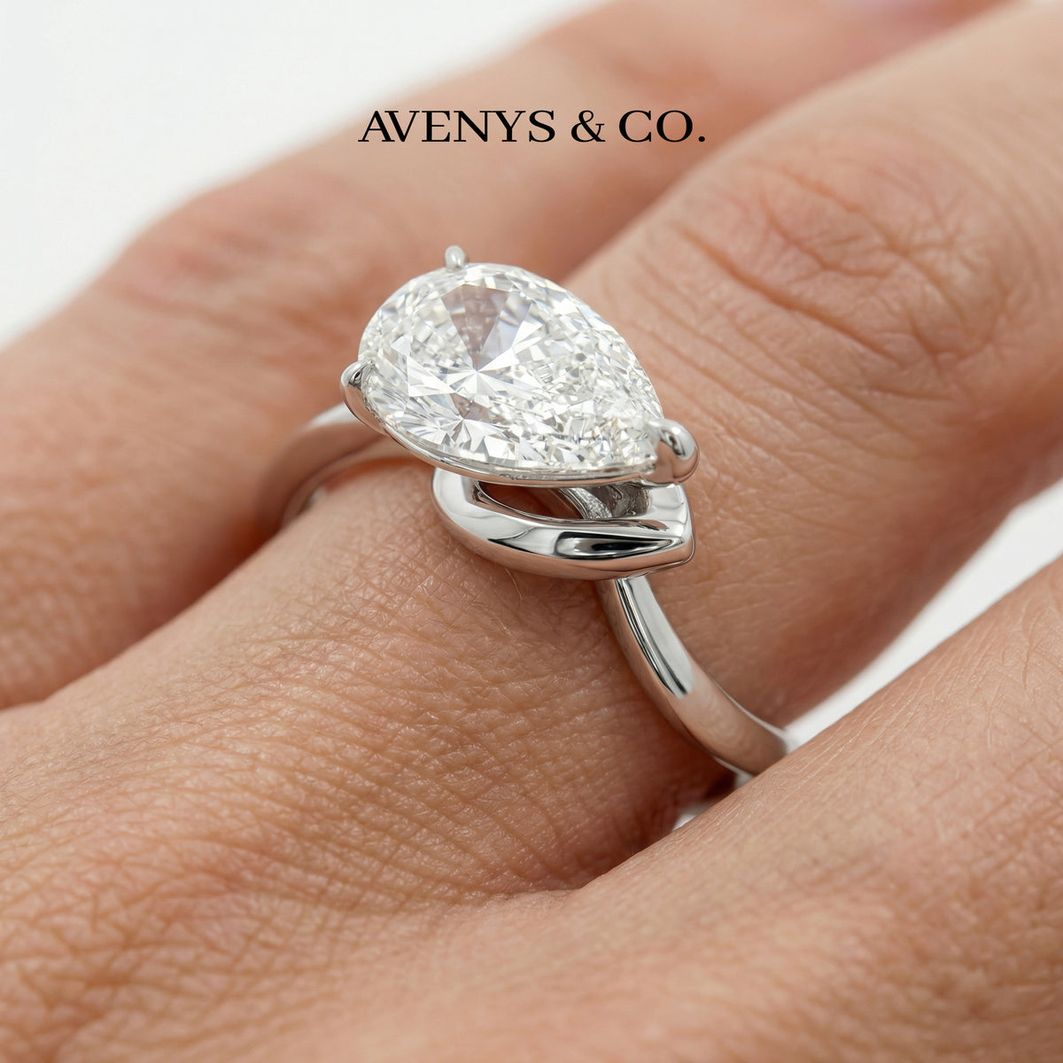 Aerial Pear Ring with White Pear Stone – on White Gold