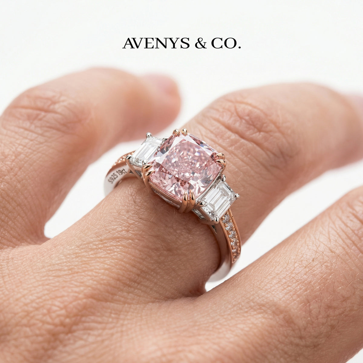 Trilogy Halo Ring with Pink Cushion Stone – on White Gold