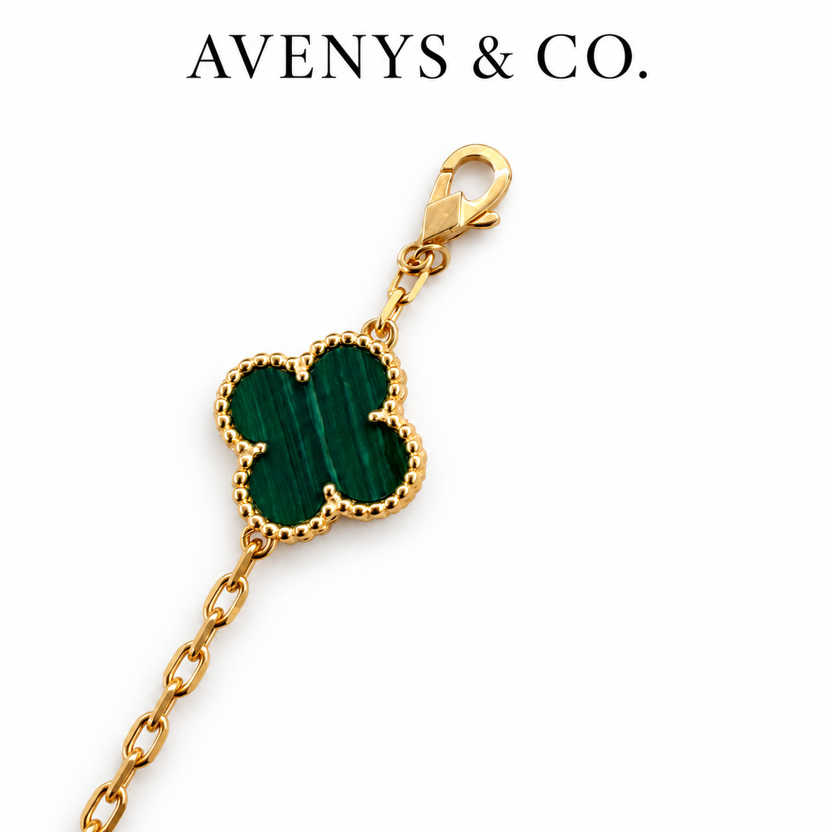 Green malachite motif and angular lobster clasp detail