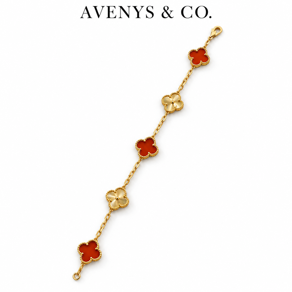 Full Red and Gold Sunburst bracelet with faceted chain and lobster clasp