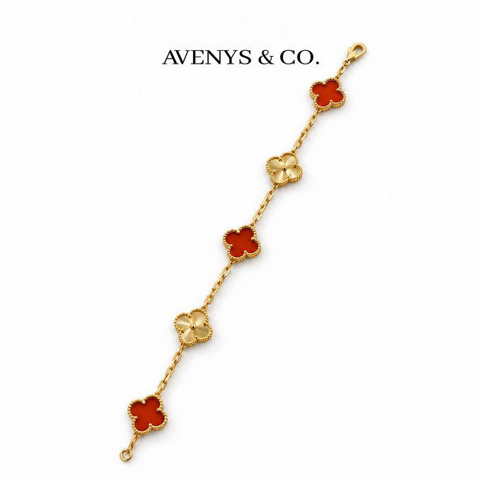 Full Red and Gold Sunburst bracelet with faceted chain and lobster clasp