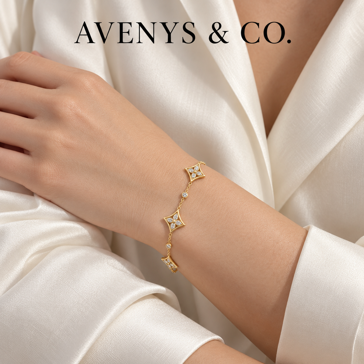 AV Bloom Starburst Bracelet on Yellow Gold — lifestyle view