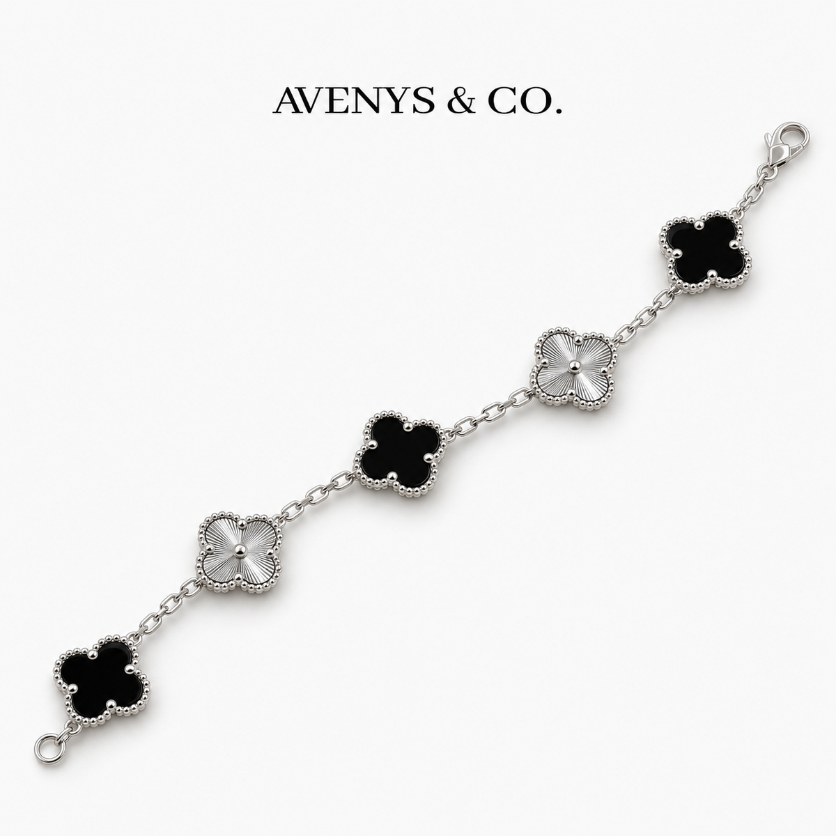 AV Bloom™ Black & Silver Sunburst Bracelet, full five-motif design