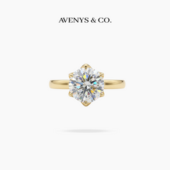 AV Floral™ Round Solitaire Ring with White Round Stone – on Yellow Gold ... photo 1