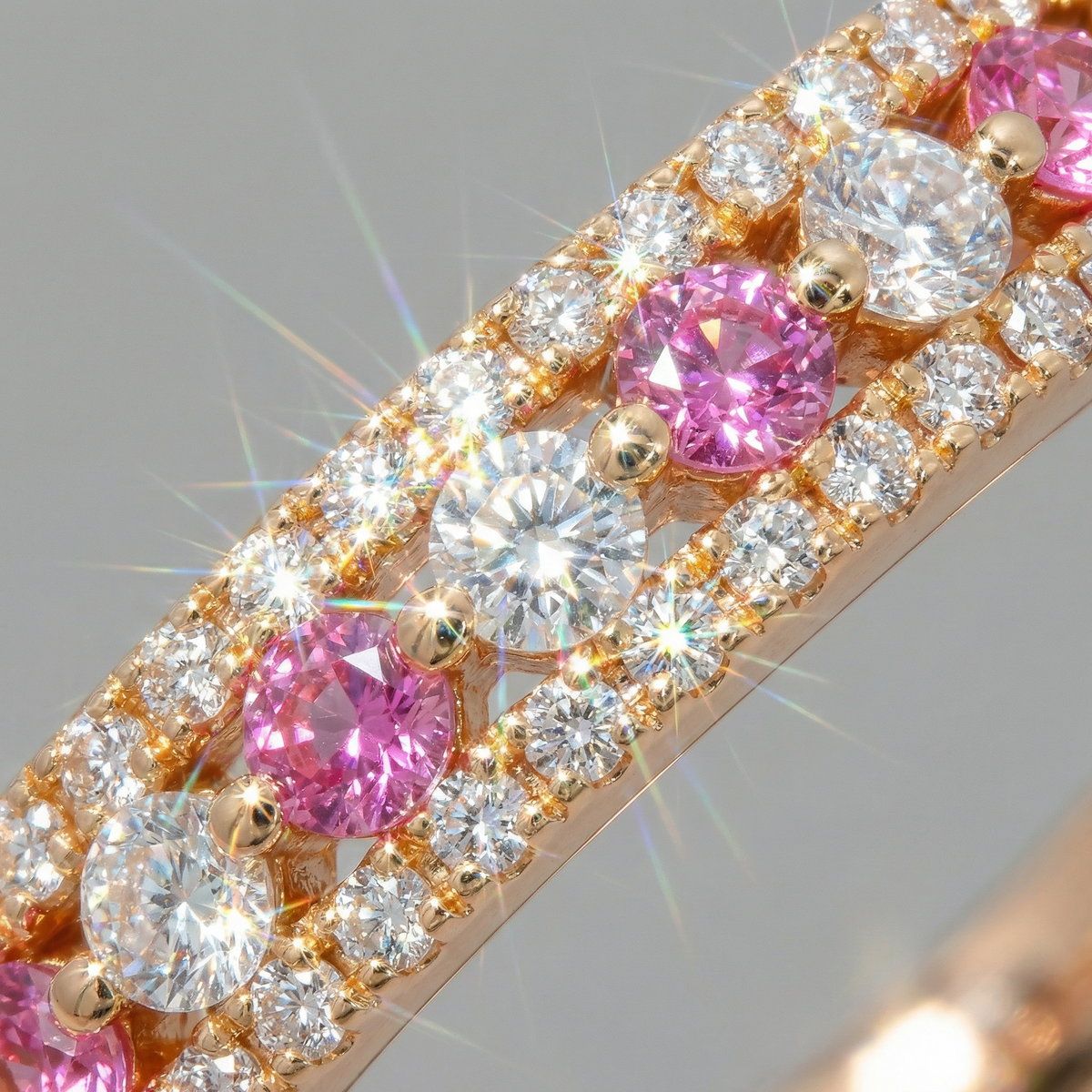 Rose Pave Band with Pink Round Stone – on Rose Gold — Alternative diagonal gemstone macro