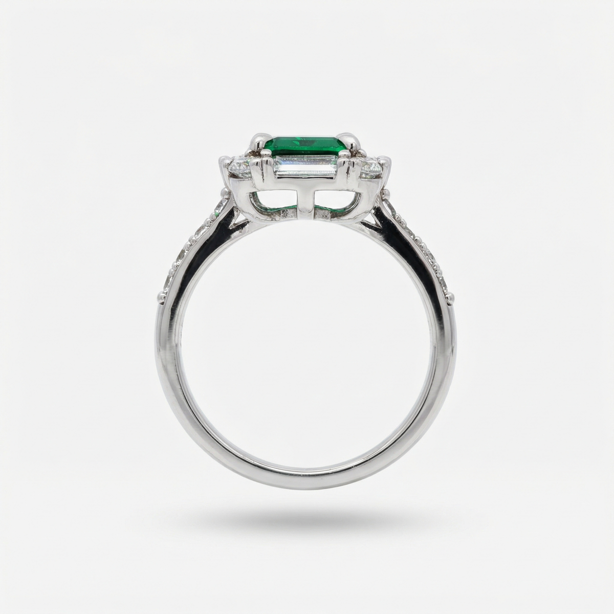Eden Pave Ring with Green Emerald Stone – on White Gold — Rear setting profile absent from existing gallery