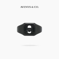 AV Glide™ Pave Signet Ring - on Black Gold — black stones, front view