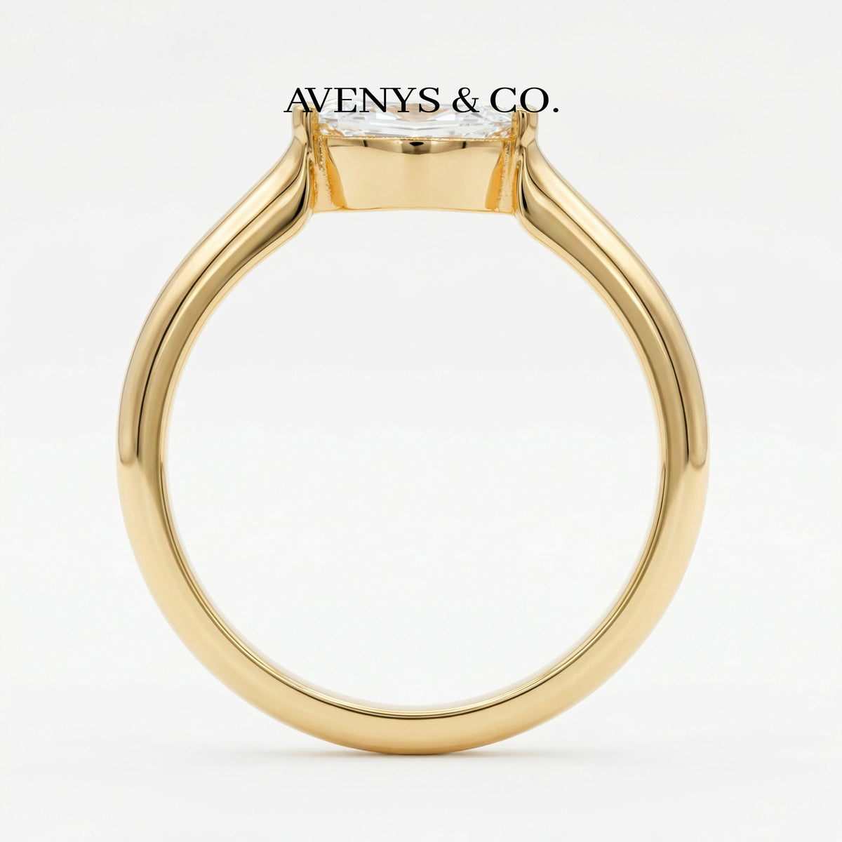 Delicate Bezel Ring with White Marquise Stone – on Yellow Gold — additional WEB view