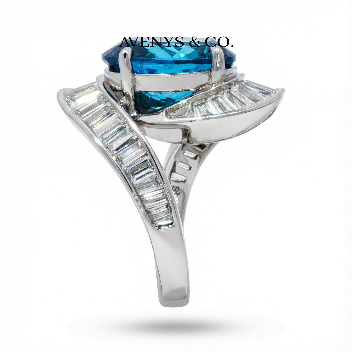 Eclipse Ring with Blue Oval Stone – on White Gold — additional WEB view