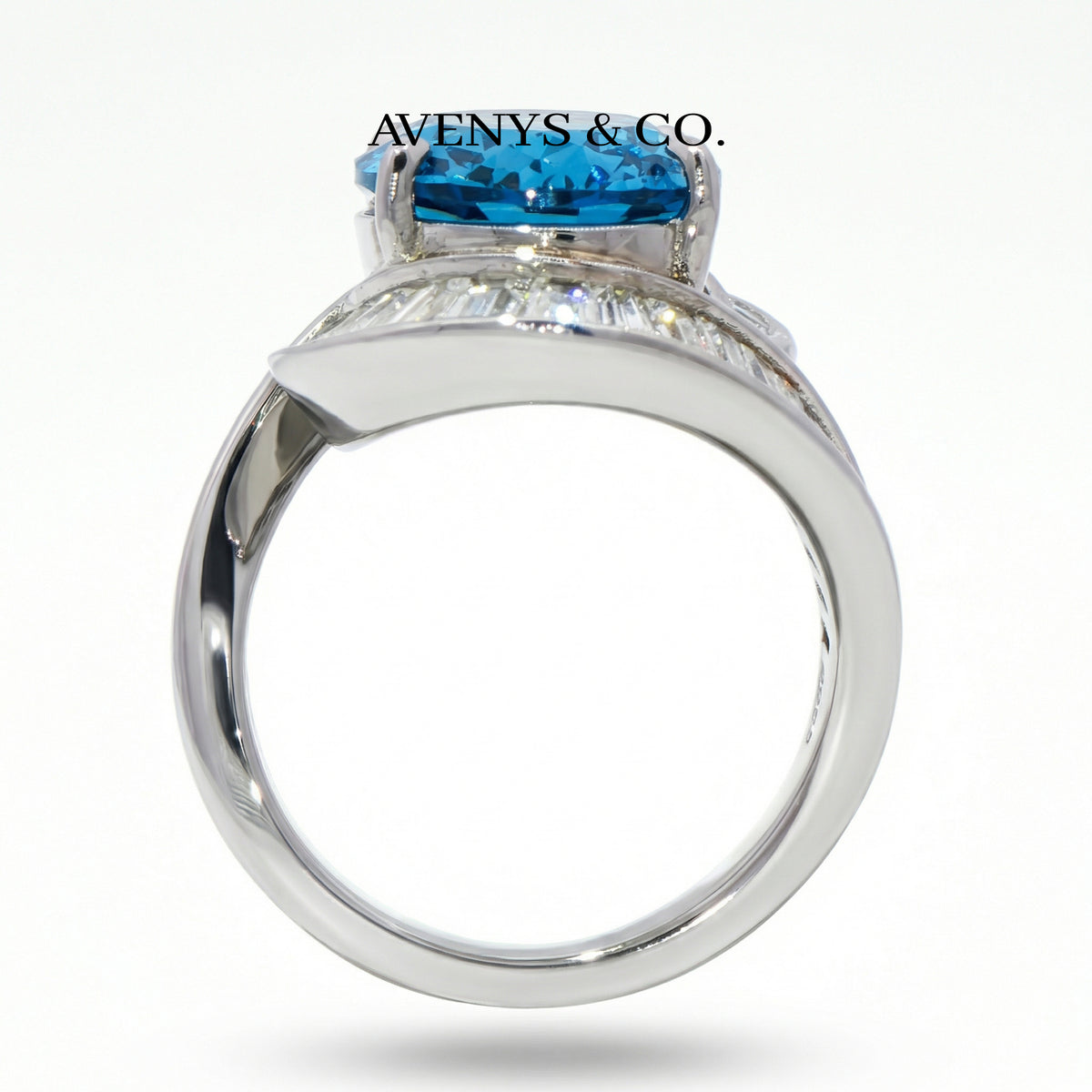 Eclipse Ring with Blue Oval Stone – on White Gold — additional WEB view