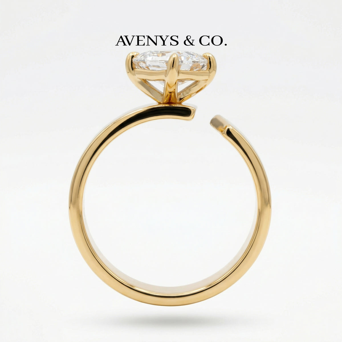 Tilt Cuff Solitaire Ring with White Emerald Stone – on Yellow Gold — additional WEB view