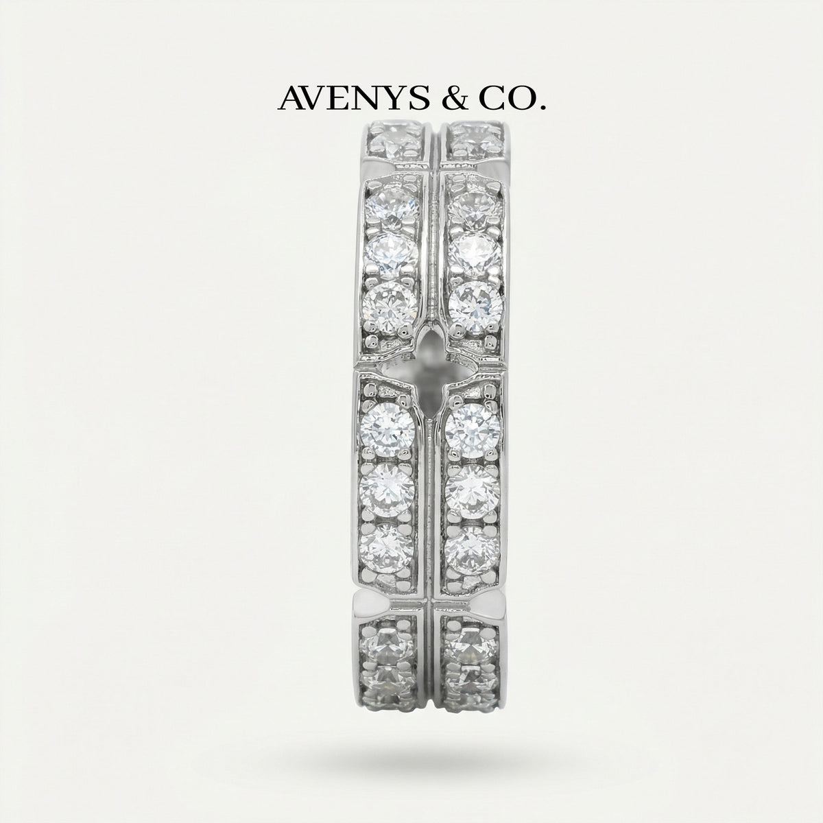 Link Ring with White Round Stone – on White Gold — additional WEB view