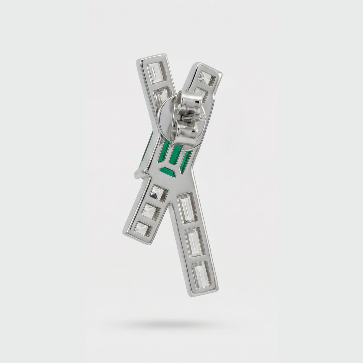 Tracks Earrings with Green Emerald Stone – on White Gold