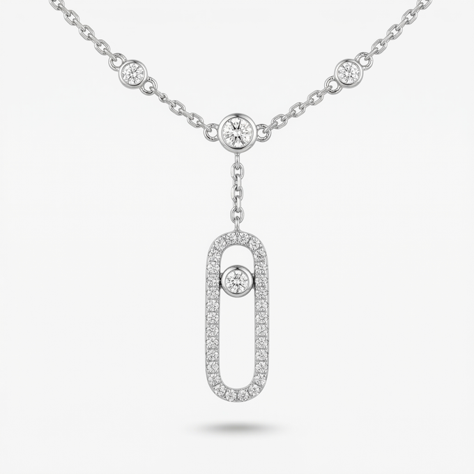 Elegant White Gold Finish Diamond Pendant Necklace