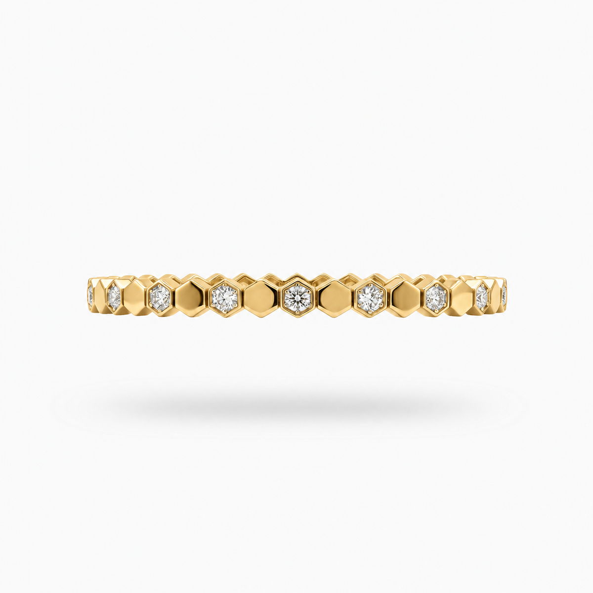 Honeycomb Bracelet with White Round Stone – on Yellow Gold, front view