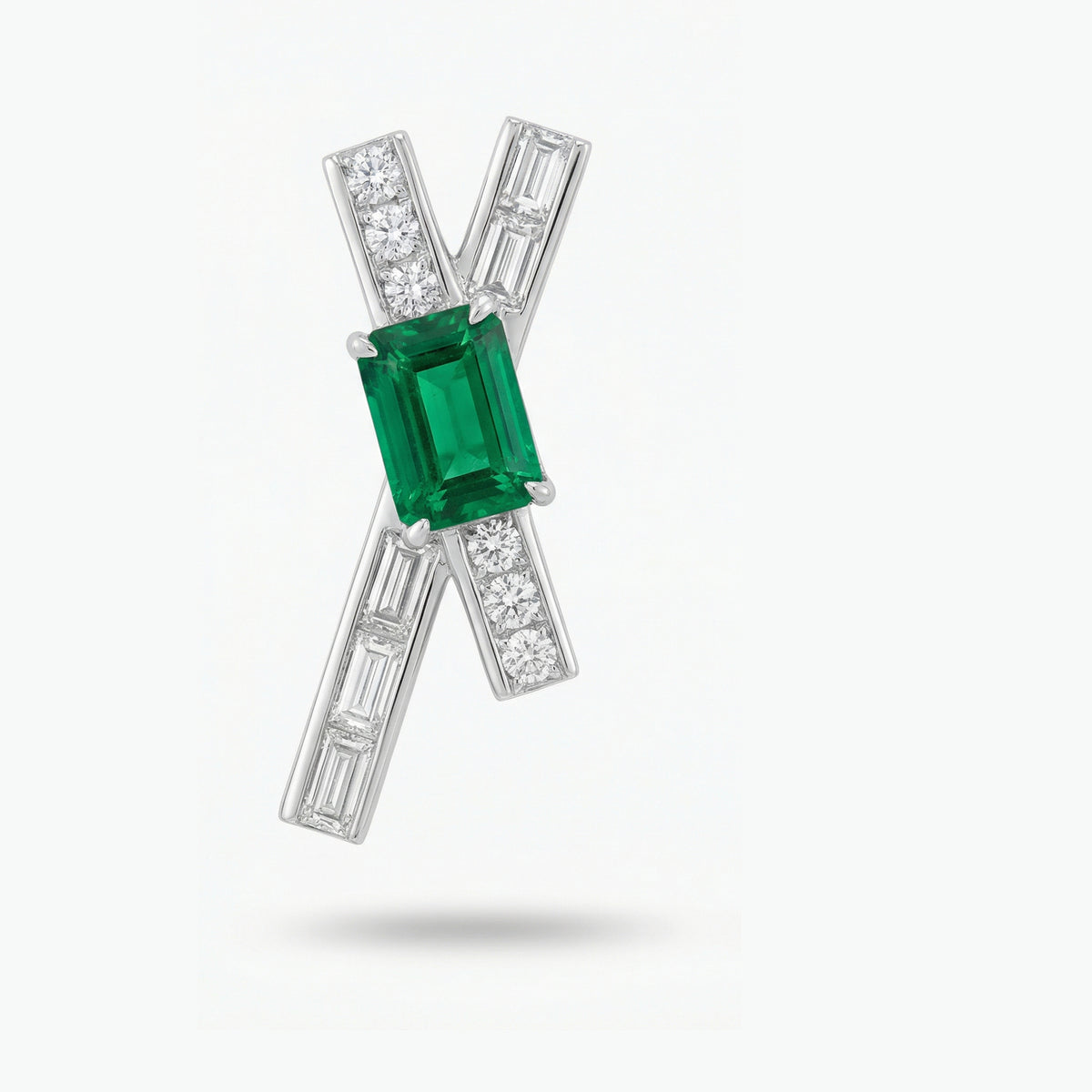 Tracks Earrings with Green Emerald Stone – on White Gold