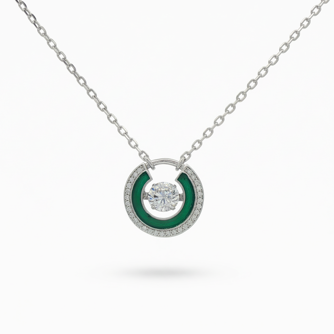 Floating Diamond Necklace with White Round Stone – on White Gold
