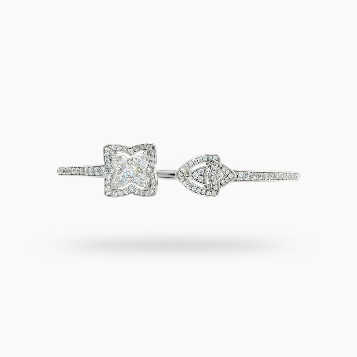 Lotus Bangle with White Round Stone – on White Gold