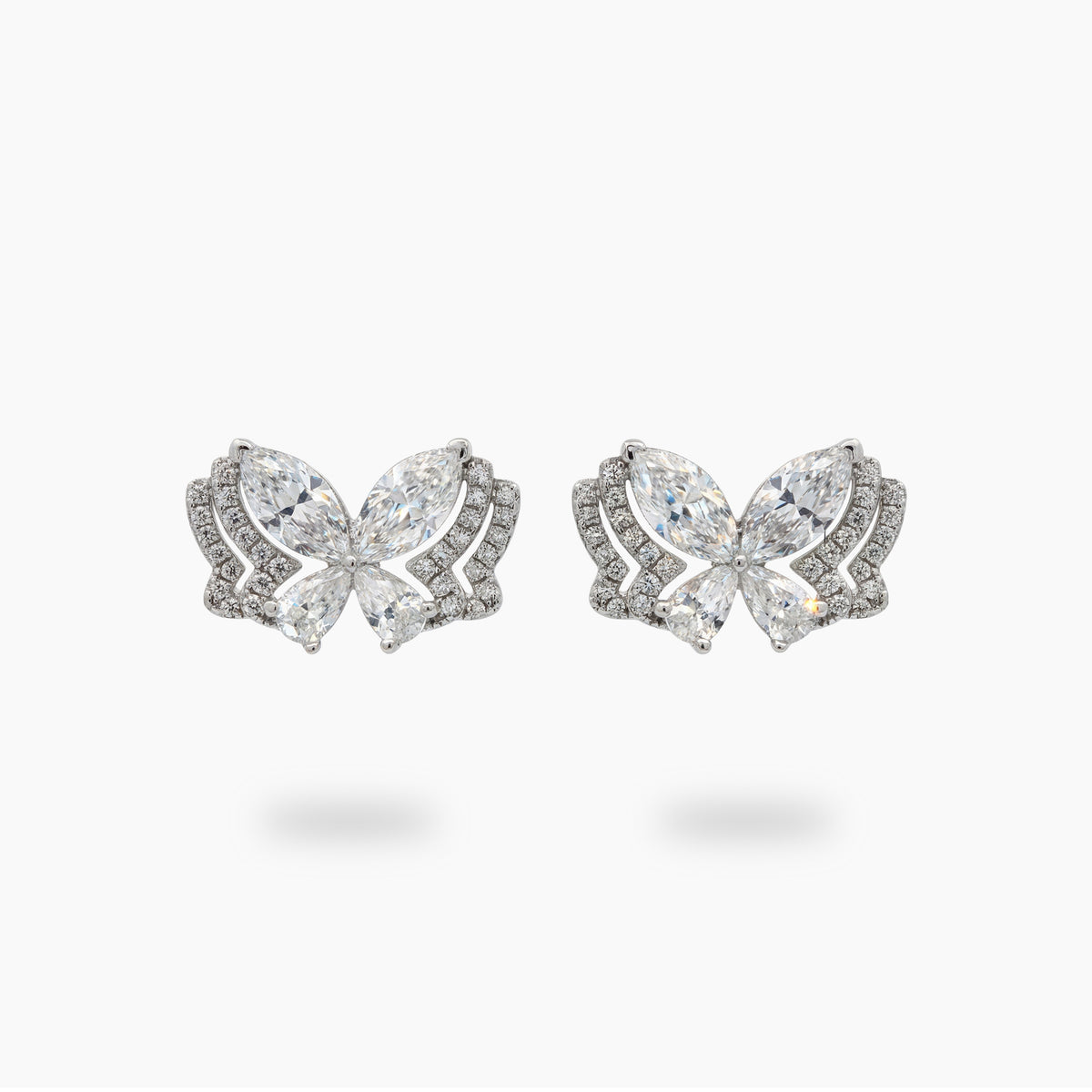 Butterfly Wide Earings with White Marquise Stone – on White Gold