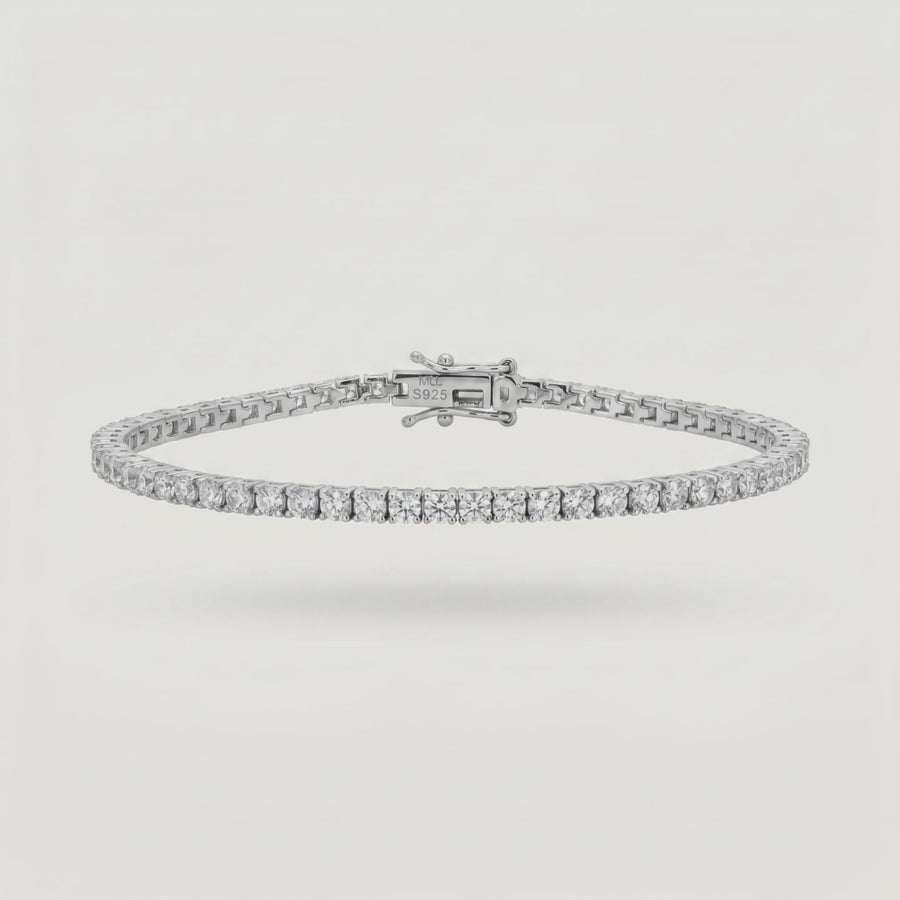 Delicate Tennis Bracelet (2mm) with White Round Stone – on White Gold — WEB product video