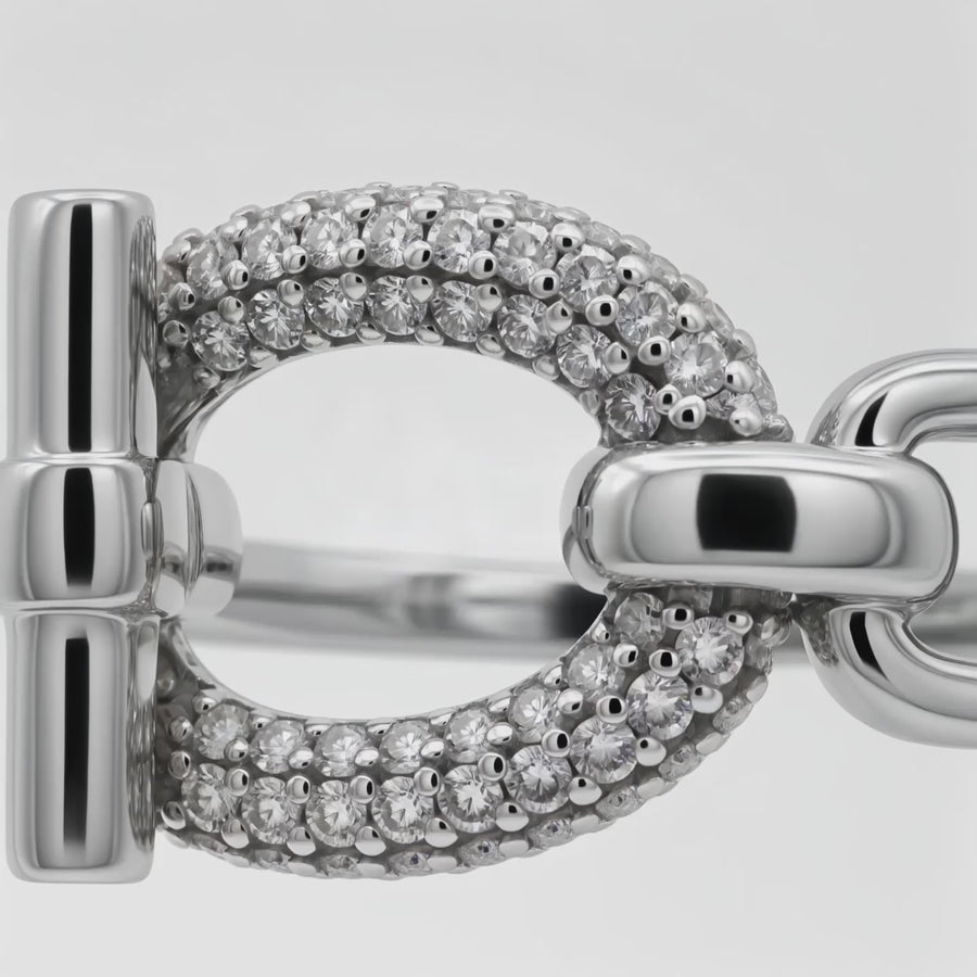 Buckle Pave Ring with White Round Stone – on White Gold — product video