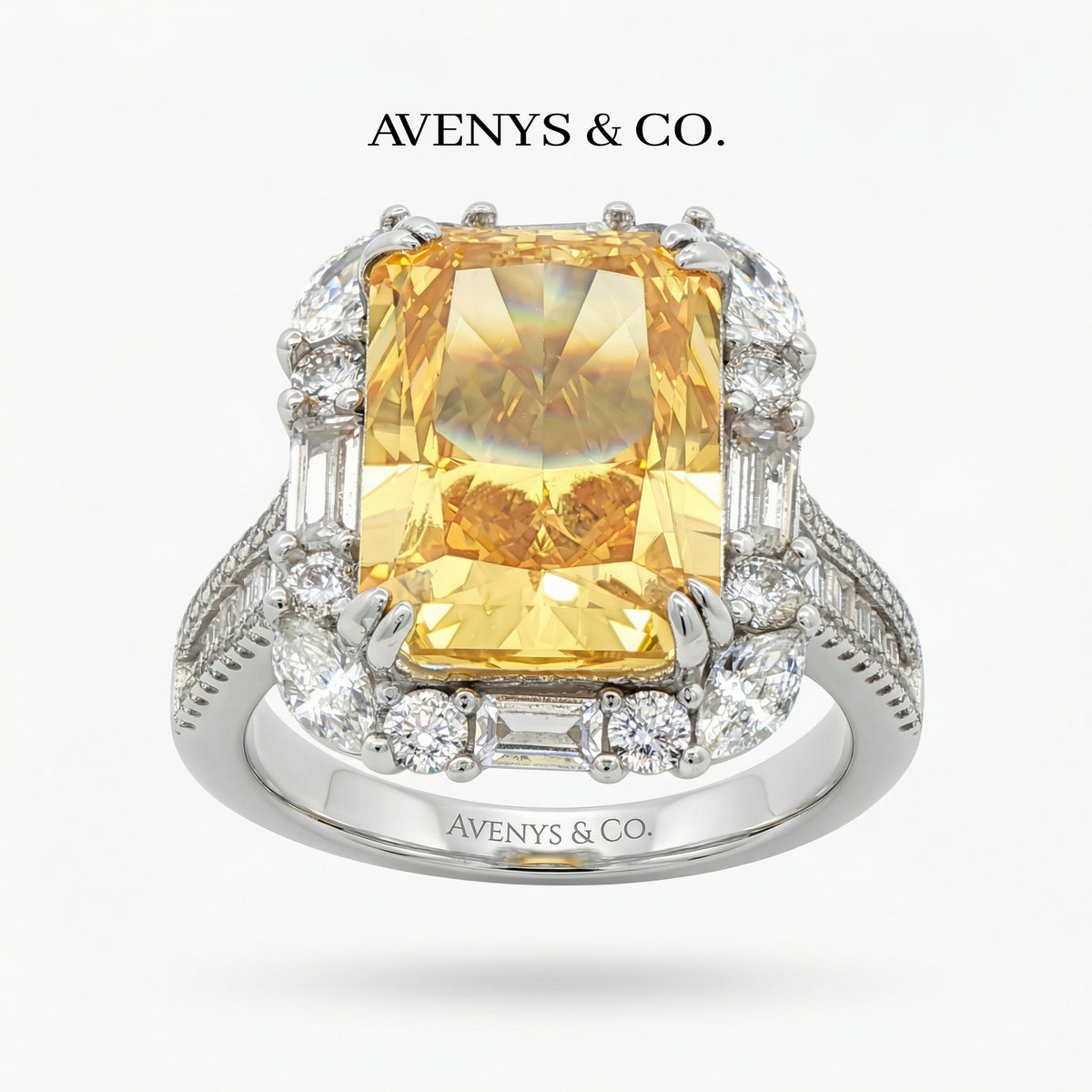 Eden Sunset Pave Ring with Yellow Emerald Stone – on White Gold